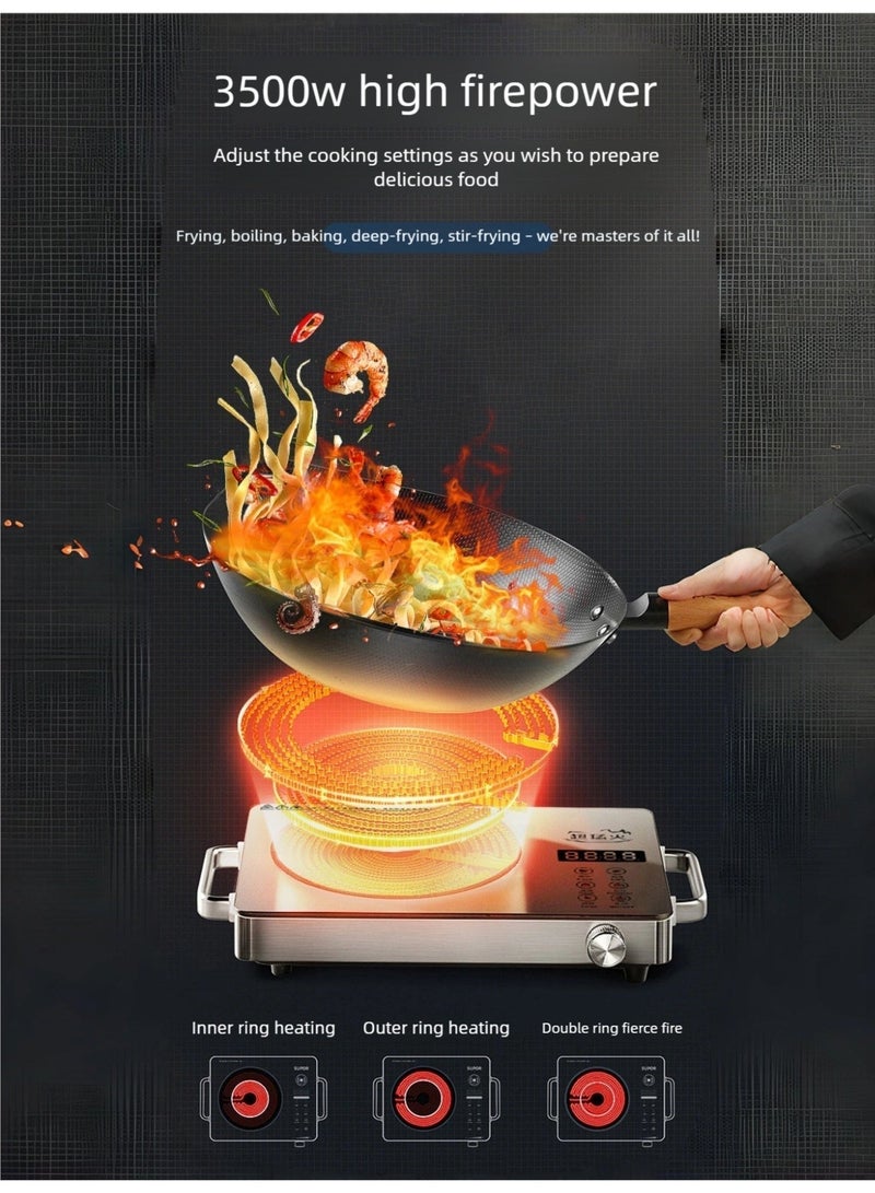 كيليو KELIO 3500W موقد السيراميك الكهربائي ، موقد سطح المقابل متعدد الوظائف مع التحكم باللمس والمقبض ، متوافق مع جميع أدوات الطبخ ، للقلي ، والغلي ، والخبز ، والخلط - القلي - Image 3